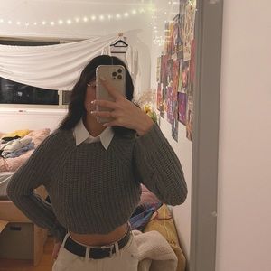 american eagle oversized knit grey sweater